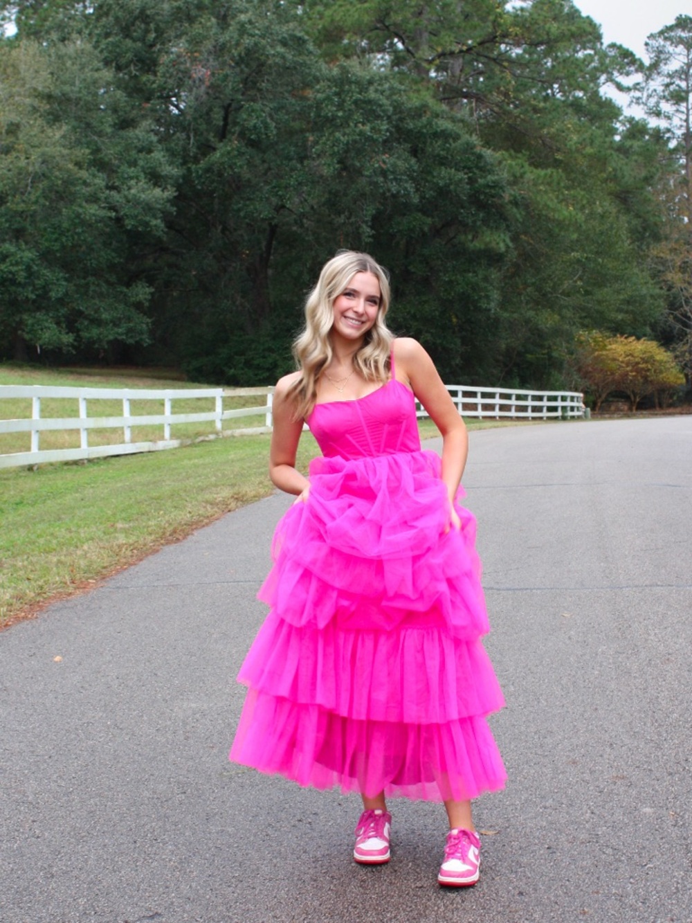 Hot Pink Tulle Tiered Strapless Dress Lulus